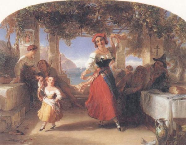 Thomas Uwins A Italian Mother Teaching her child the Tarantella oil painting picture